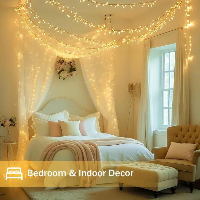Alt view image 5 of 7 - 2-Pack 66FT 200 LED String Lights Indoor Outdoor Waterproof, Christmas Lights on Clear Wire, 13 Modes Twinkle Fairy String Lights for Xmas Tree Wedding Decorations Party Bedroom Garden (Warm White)