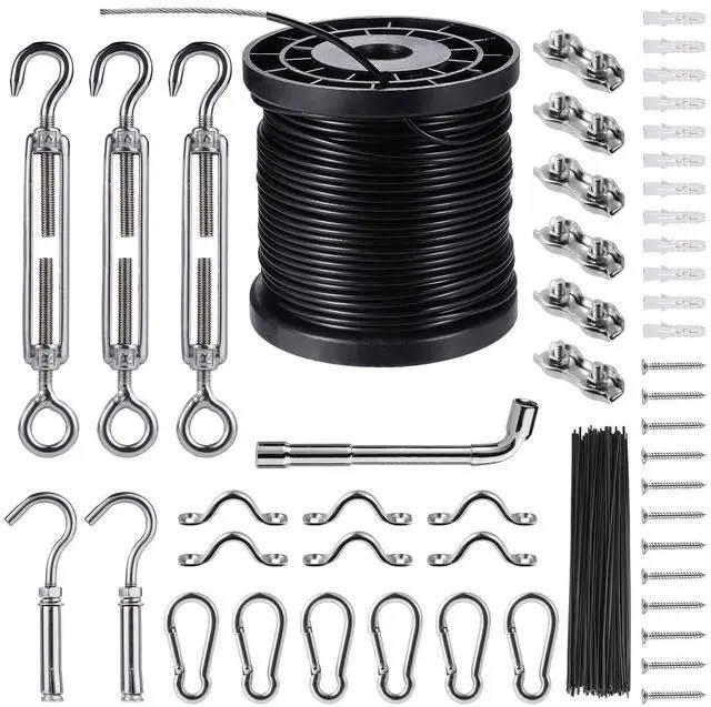 Main image of Outdoor String Light Hanging Kit Includ 164 FT Nylon Rope Cable | 304 Stainless Steel Turnbuckle & Hooks,Globe Light Suspension Kits,Patio Lights Guide Wire,Enough Accessories,Use Manual