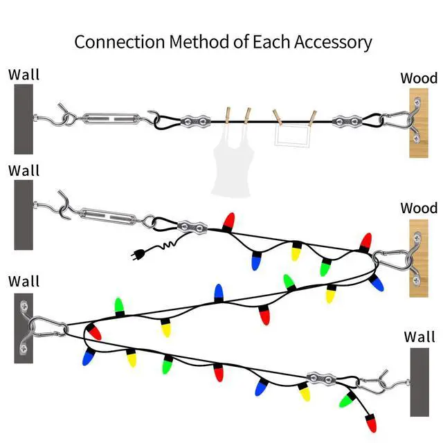 Alt view image 2 of 6 - Outdoor String Light Hanging Kit Includ 164 FT Nylon Rope Cable | 304 Stainless Steel Turnbuckle & Hooks,Globe Light Suspension Kits,Patio Lights Guide Wire,Enough Accessories,Use Manual