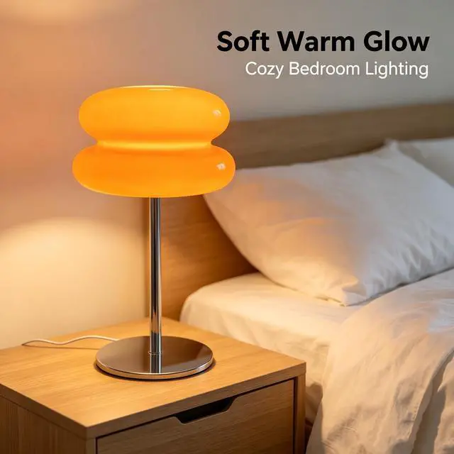 Alt view image 6 of 7 - Bedroom Mushroom lamp, Medieval Modern Bedside Table lamp for Night Stands, Vintage dimmable Small Lamps, Cute Cool Desk Lamps Home Room Aesthetic Decor for Living Room(Orange)