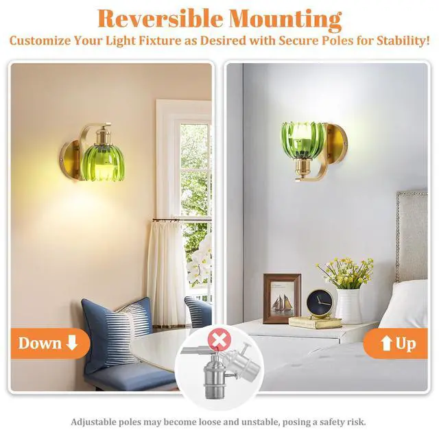 Alt view image 7 of 7 - Vintage Battery Operated Wall Sconce, Wireless Wall Lights with Bulbs | 15 Colors Rechargeable Gold Wall Lamp Set of 2 with Green Tulip Glass Lampshade and Remote for Bedroom Living Room Decor