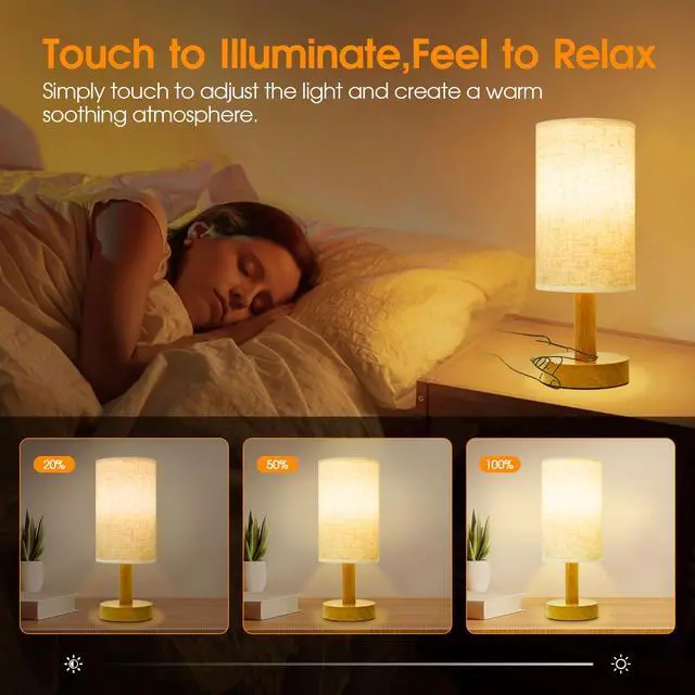 Alt view image 2 of 7 - Small Cordless Touch Bedside Table Lamps Set of 2,Minimalist Dimmable Battery-Powered Desk Lamps with Round Fabric Linen Shade,Mini Nightstand Warm Night Lights for Bedroom,Home,Living Room,Office