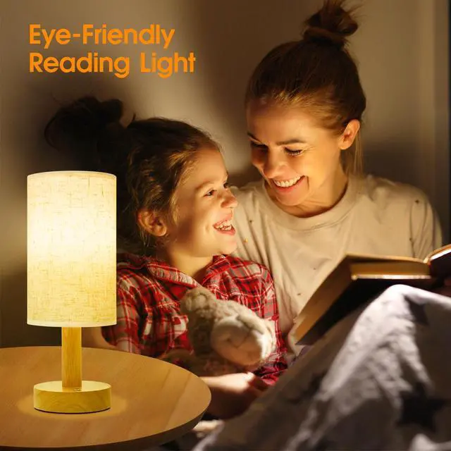 Alt view image 3 of 7 - Small Cordless Touch Bedside Table Lamps Set of 2,Minimalist Dimmable Battery-Powered Desk Lamps with Round Fabric Linen Shade,Mini Nightstand Warm Night Lights for Bedroom,Home,Living Room,Office