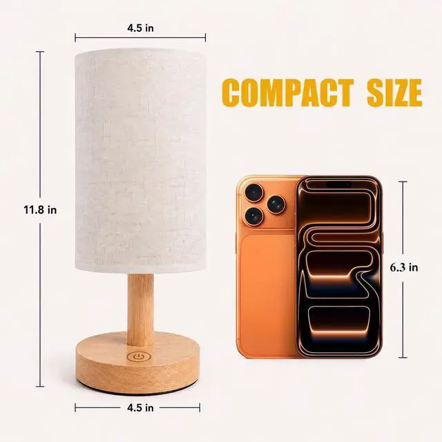 Alt view image 5 of 7 - Small Cordless Touch Bedside Table Lamps Set of 2,Minimalist Dimmable Battery-Powered Desk Lamps with Round Fabric Linen Shade,Mini Nightstand Warm Night Lights for Bedroom,Home,Living Room,Office
