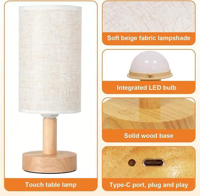 Alt view image 6 of 7 - Small Cordless Touch Bedside Table Lamps Set of 2,Minimalist Dimmable Battery-Powered Desk Lamps with Round Fabric Linen Shade,Mini Nightstand Warm Night Lights for Bedroom,Home,Living Room,Office