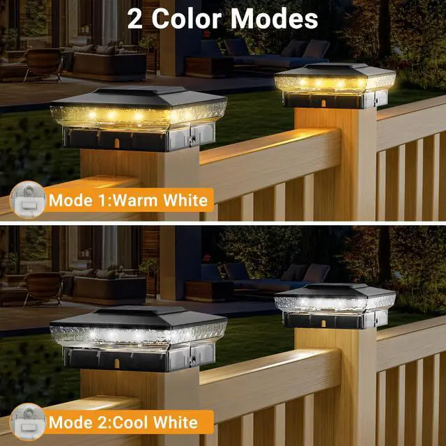 Alt view image 2 of 7 - 4x4 Solar Post Cap Lights Outdoor, 2 Modes 16 LED Fence Deck Post Lights, 4 Pack Waterproof Black Solar Powered Lighting Outside Fit 4x4 3.5x3.5 Wooden/Vinyl for Porch Patio Garden