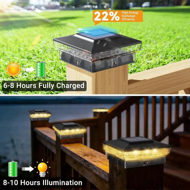 Alt view image 3 of 7 - 4x4 Solar Post Cap Lights Outdoor, 2 Modes 16 LED Fence Deck Post Lights, 4 Pack Waterproof Black Solar Powered Lighting Outside Fit 4x4 3.5x3.5 Wooden/Vinyl for Porch Patio Garden