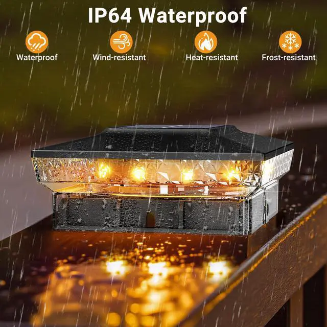 Alt view image 6 of 7 - 4x4 Solar Post Cap Lights Outdoor, 2 Modes 16 LED Fence Deck Post Lights, 4 Pack Waterproof Black Solar Powered Lighting Outside Fit 4x4 3.5x3.5 Wooden/Vinyl for Porch Patio Garden