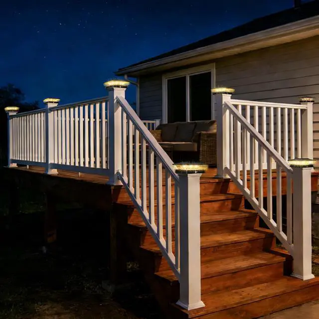 Alt view image 7 of 7 - 4x4 Solar Post Cap Lights Outdoor, 2 Modes 16 LED Fence Deck Post Lights, 4 Pack Waterproof Black Solar Powered Lighting Outside Fit 4x4 3.5x3.5 Wooden/Vinyl for Porch Patio Garden