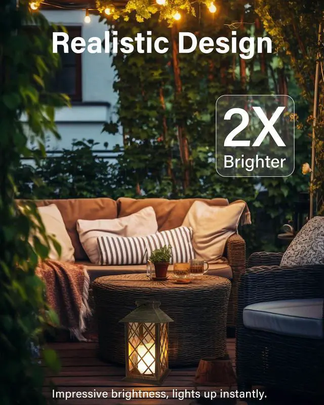 Alt view image 5 of 7 - Solar Lantern,Outdoor Garden Hanging Lanterns,2 Pack 14 Inch Lasts 3X Longer 10 lumens Waterproof LED Flickering Flameless Candle Mission Lights for Table,Outdoor,Party Decorative