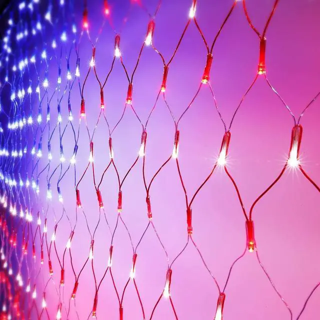 Alt view image 4 of 4 - American Flag String Lights, Waterproof Led Flag Net Light, with 420 Super Bright LED, for Yard Garden Decoration, Festival, Holiday, Party Decoration,Christmas Decorations (Plug in Power)