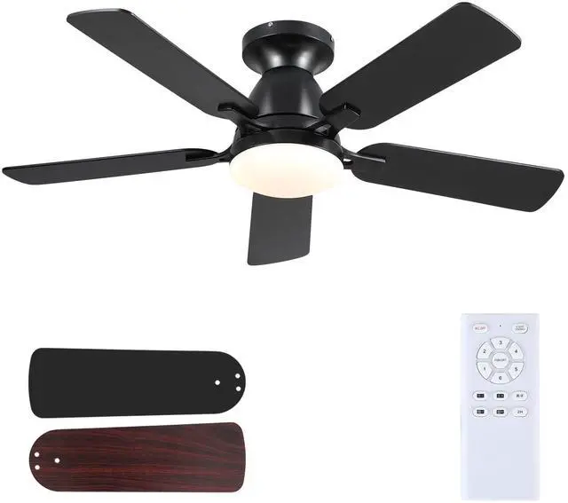 Main image of 46 Inch Ceiling Fans with Lights and Remote, Black Ceiling Fan with Light Flush Mount, Low Noise, Reversible, Dimmable, Modern Low Profile Ceiling Fan with Light for Bedroom Indoor Outdoor