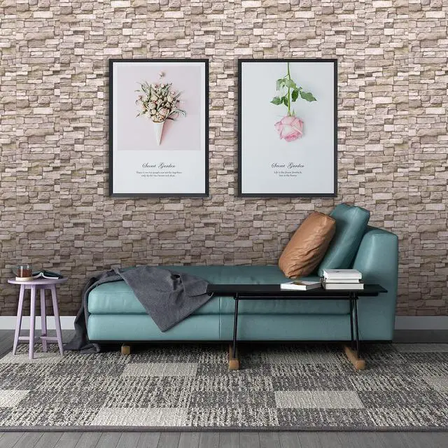 Alt view image 2 of 6 - 20PCS 3D Wall Panels Peel and Stick Foam 3D Brick Wallpaper Peel and Stick Faux Stone Wall Panel Self-Adhesive Wallpaper (20PCS, Rock Color)