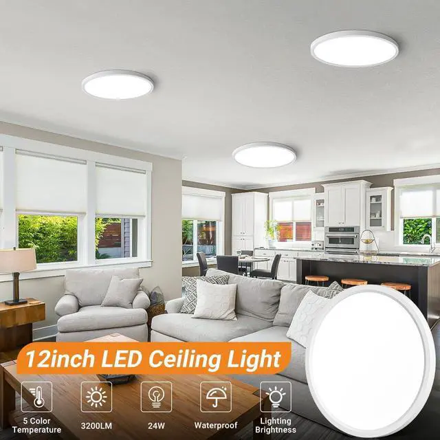 Alt view image 3 of 7 - 4Pack LED Flush Mount Ceiling Light Fixture, 12 Inch 24W, 3200LM, Super Slim 0.7 Inch, 3000K-6500K Adjustable Low Profile LED Ceiling Lights for Bedroom, Kitchen, Hallway(White)