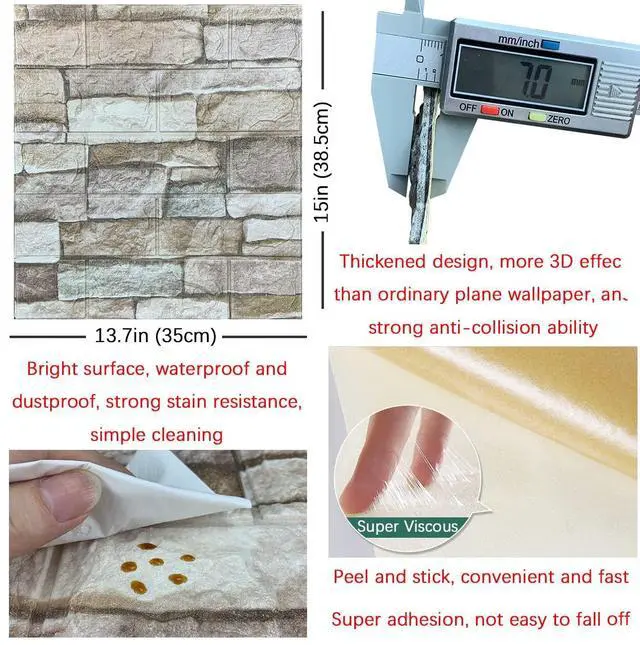 Alt view image 5 of 6 - 20PCS 3D Wall Panels Peel and Stick Foam 3D Brick Wallpaper Peel and Stick Faux Stone Wall Panel Self-Adhesive Wallpaper (20PCS, Rock Color)