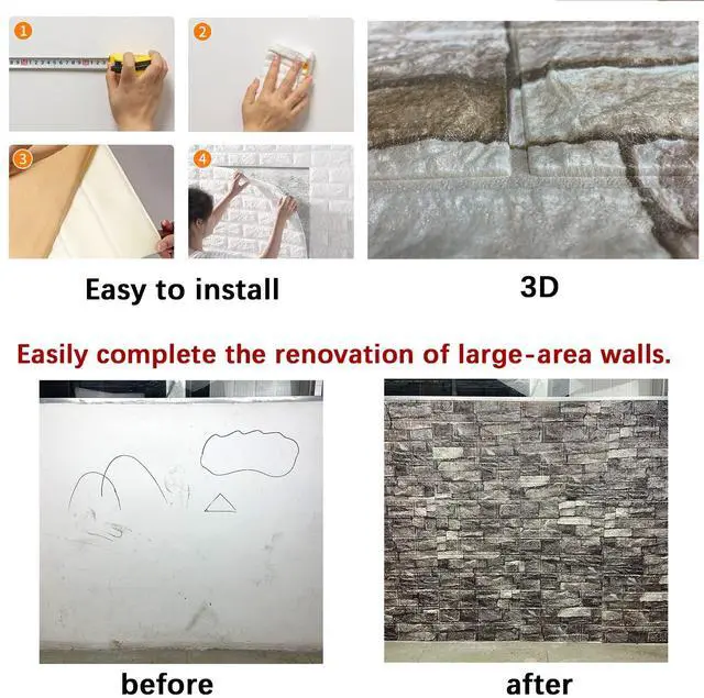 Alt view image 6 of 6 - 20PCS 3D Wall Panels Peel and Stick Foam 3D Brick Wallpaper Peel and Stick Faux Stone Wall Panel Self-Adhesive Wallpaper (20PCS, Rock Color)