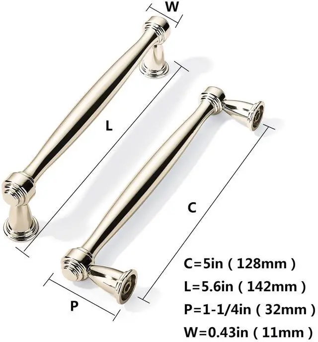 Alt view image 2 of 7 - 10 Pack Polished Nickel Cabinet Pulls 5 Inch(128mm) Hole Centers Cabinet Pulls Kitchen Cabinet Hardware for Cupboard Drawer Handles Dresser Pulls