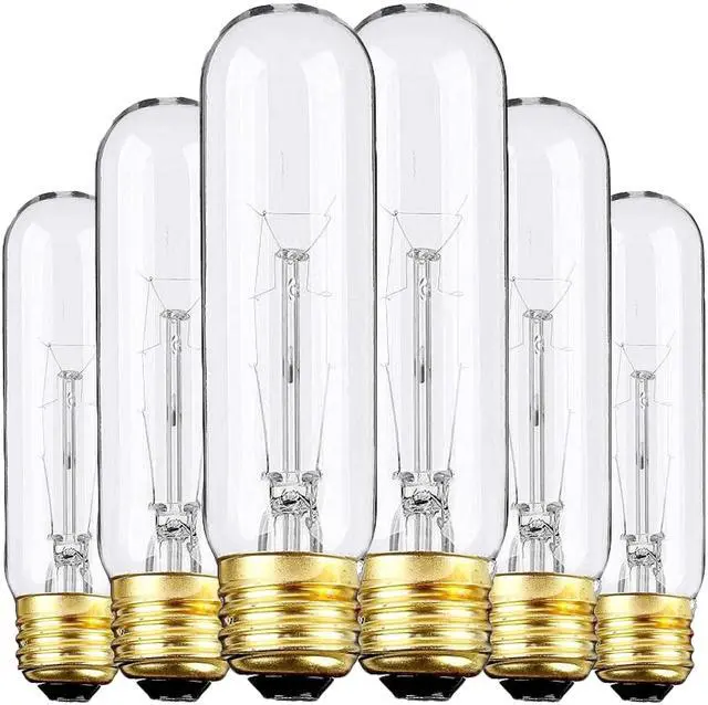 Main image of Edison Light Bulbs,120V, E26 Base, T10 Tubular Bulbs, 25W Clear Incandescent, Warm White, Dimmable Vintage Tubular Style Showcase Bulb (6-Pack)