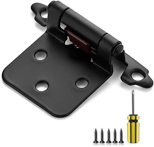 Main image of Black Kitchen Cabinet Hinges, 1/2 Inch Overlay, 50 Pack | Self-Closing Design, Semi Wrap Around Hinge,for Face Frame Cupboard, Matte Black Face Mount Cabinet Hardware,with Screwdriver