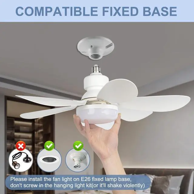 Alt view image 6 of 7 - Socket Fan Light, 20.5IN Light Bulb Fan with Remote Dimmable, Screw in Fan and Light Combo for Garage Kitchen Bedroom Balcony Living Tools Store Laundry Room