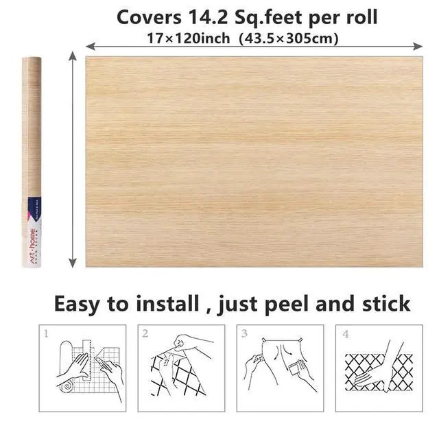 Alt view image 6 of 6 - Arthome 16.5" x120''Peel and Stick Oak Wood Contact Paper Self-Adhesive Wall Paper,Decorative Vinyl Film for Countertop, Cabinets, Shelf, Drawer Liner,Easy to Clean Removable Wall Covering