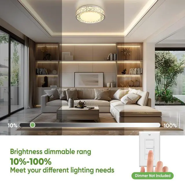 Alt view image 4 of 7 - 12 Inch Bird's Nest Flush Mount Ceiling Light, 20W, 5CCT | 2700K-6500K Selectable, Modern LED Ceiling Light Fixture, Dimmable, for Bedroom, Kitchen, Closet, Brushed Nickel, ETL Listed