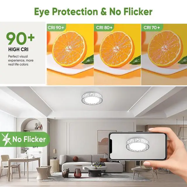 Alt view image 6 of 7 - 12 Inch Bird's Nest Flush Mount Ceiling Light, 20W, 5CCT | 2700K-6500K Selectable, Modern LED Ceiling Light Fixture, Dimmable, for Bedroom, Kitchen, Closet, Brushed Nickel, ETL Listed