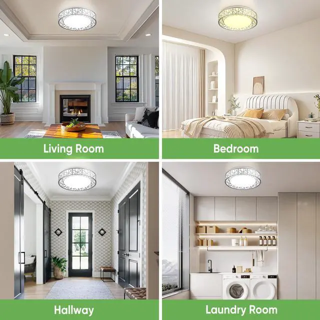 Alt view image 7 of 7 - 12 Inch Bird's Nest Flush Mount Ceiling Light, 20W, 5CCT | 2700K-6500K Selectable, Modern LED Ceiling Light Fixture, Dimmable, for Bedroom, Kitchen, Closet, Brushed Nickel, ETL Listed