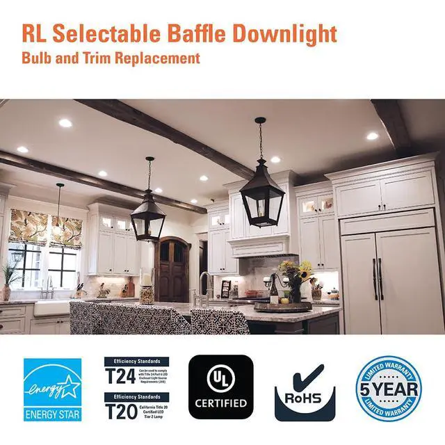 Alt view image 7 of 7 - RL 5/6 inch LED recessed Can Light Trim, 5CCT, dimmable, 600 lm
