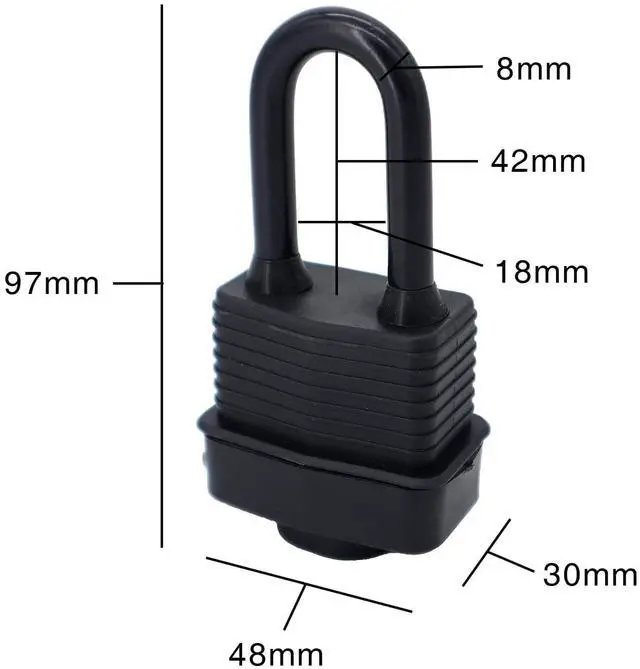Alt view image 4 of 4 - Waterproof Padlocks Keyed Alike for Outdoor use, Covered Heavy Duty Laminated Steel Lock, 1-9/16 Inch. Wide, Long Padlock, Pack of 6