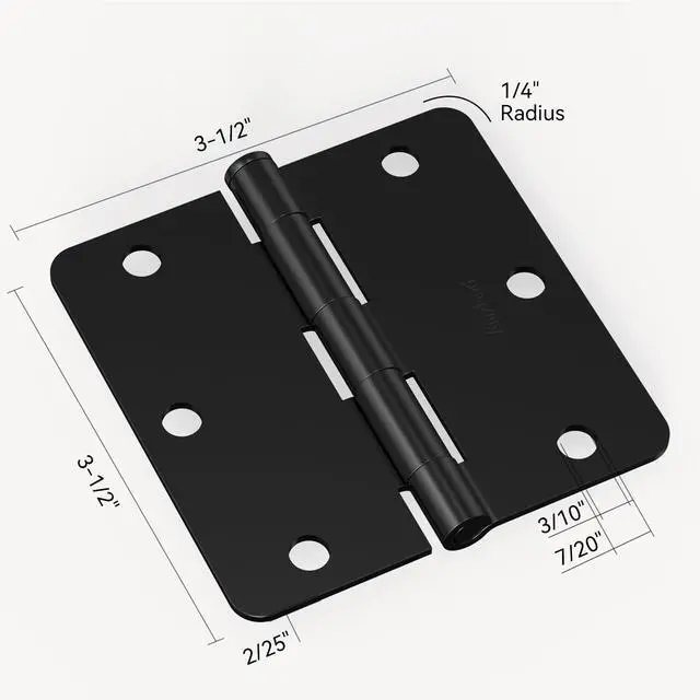 Alt view image 4 of 7 - Door Hinges Matte Black - 30 Pack Black Door Hinges 3.5 Inch Rounded Interior Door Hinge with 1/4" Radius Corners - Black Hinges for Doors 3 1/2 Inches Flat Iron Residential Door Hardware