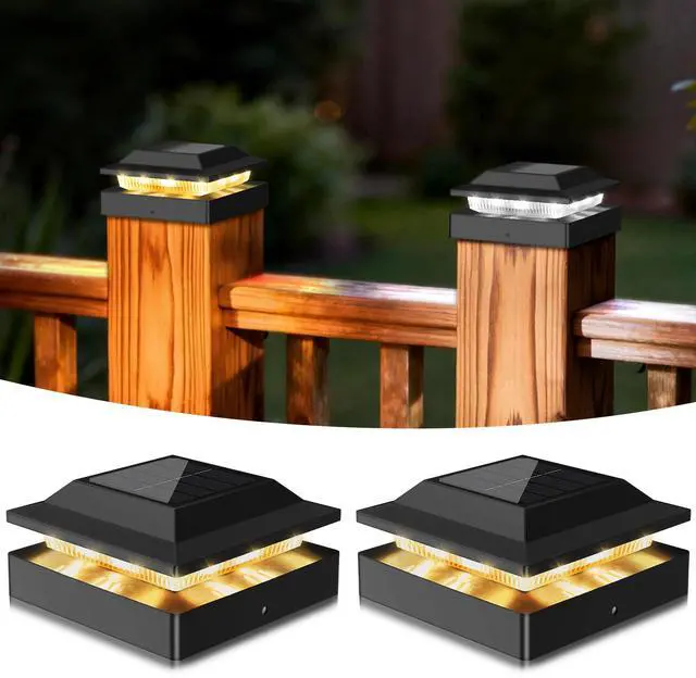 Main image of Solar Post Cap Lights for 4x4 Wood/Vinyl Posts, 2 Pack | IP65 Waterproof Fence Post Solar Lights, Outdoor Post Lights with 2 Color Modes Decorate Garden Porch Backyard, Pure Black