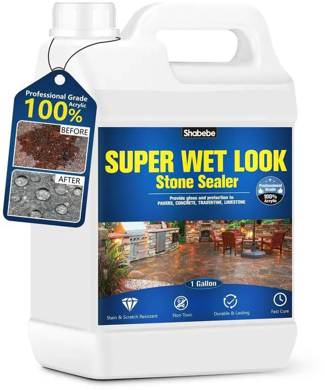 Main image of Super Wet Look Stone Sealer-1 Gallon, Durable & Long-Lasting Protection with High Gloss Finsh, Stain Proof, Against Water Damage & Dissolved Salts Natural Stone Sealer for Sandstone, Driveways