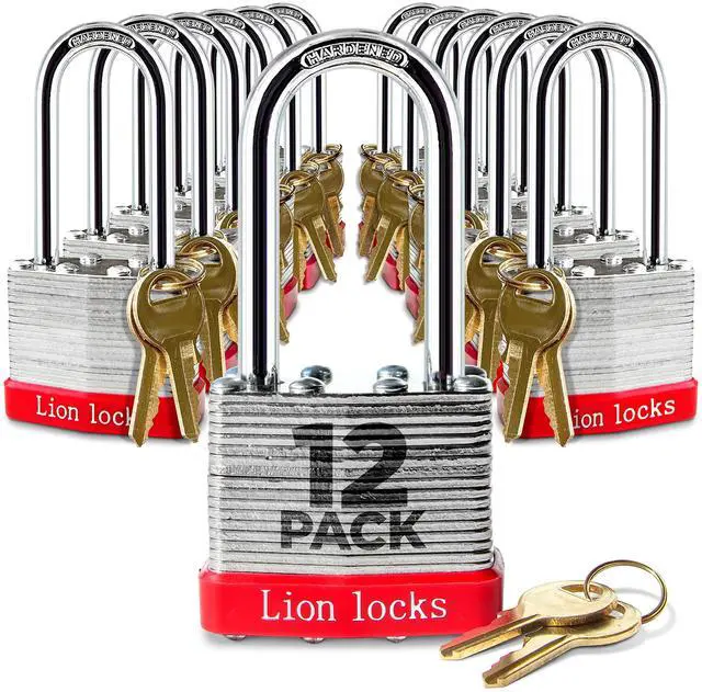 Main image of 12 Keyed Alike Padlocks with 2" Long Shackle, 24 Keys - Padlocks for Outdoor Use, Locks with Keys, Hardened Steel Case, Pick Resistant Brass Pin Cylinder for Hasp Latch, Locker, Gate