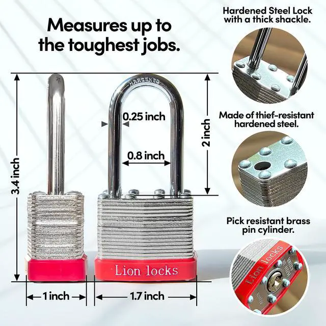 Alt view image 2 of 7 - 12 Keyed Alike Padlocks with 2" Long Shackle, 24 Keys - Padlocks for Outdoor Use, Locks with Keys, Hardened Steel Case, Pick Resistant Brass Pin Cylinder for Hasp Latch, Locker, Gate