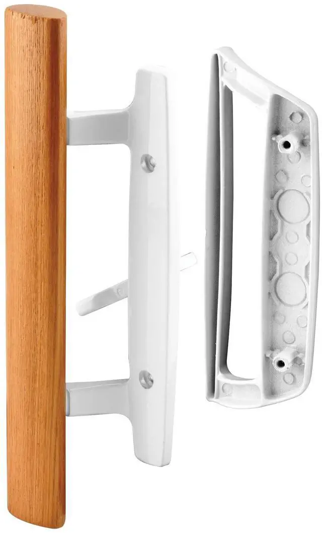 Main image of C 1204 Sliding Glass Door Handle Set Replace Old or Damaged Door Handles Quickly and Easily White Diecast, Mortise/Hook Style, Fits 3-15/16 In. Hole Spacing (1 Set)