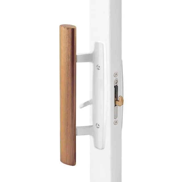 Alt view image 2 of 7 - C 1204 Sliding Glass Door Handle Set Replace Old or Damaged Door Handles Quickly and Easily White Diecast, Mortise/Hook Style, Fits 3-15/16 In. Hole Spacing (1 Set)