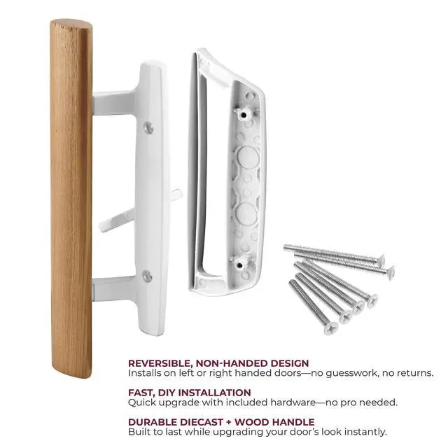Alt view image 6 of 7 - C 1204 Sliding Glass Door Handle Set Replace Old or Damaged Door Handles Quickly and Easily White Diecast, Mortise/Hook Style, Fits 3-15/16 In. Hole Spacing (1 Set)
