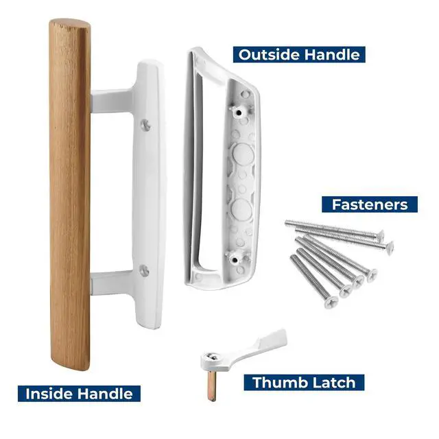Alt view image 7 of 7 - C 1204 Sliding Glass Door Handle Set Replace Old or Damaged Door Handles Quickly and Easily White Diecast, Mortise/Hook Style, Fits 3-15/16 In. Hole Spacing (1 Set)