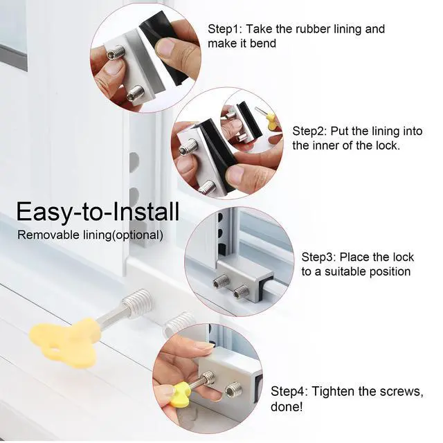 Alt view image 4 of 7 - Window Locks, 4 Sets Sliding Security Window Lock with Key for Vertical & Horizontal Sliding Windows & Sliding Doors, Adjustable Window Locks Security Window Stoppers for Patio Bedroom Home and Office