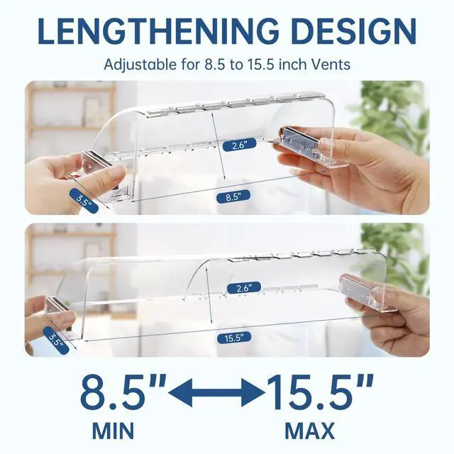 Alt view image 2 of 7 - 2-Pack Register Vent Deflector, Aerospace-Grade Clear Design, 8.5-15 in | 200% stronger magnet grip, Anti-drop slots, 3 mounting methods, -35°F to 284°F for Ceiling/Floor/Wall Registers