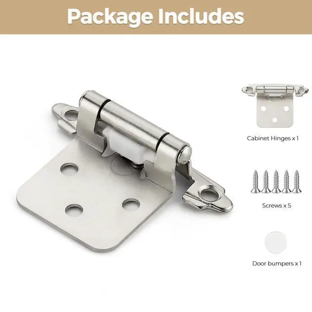 Alt view image 7 of 7 - 30 Pack 15 Pair Brushed Nickel Cabinet Hinges, 1/2" Overlay Kitchen Hinges | Face Mount Hinge Design, Self Closing Action, Door Bumper Included, Kitchen Cabinet Doors and Hardware Restyle, Home Use