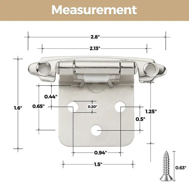 Alt view image 2 of 7 - 30 Pack 15 Pair Brushed Nickel Cabinet Hinges, 1/2" Overlay Kitchen Hinges | Face Mount Hinge Design, Self Closing Action, Door Bumper Included, Kitchen Cabinet Doors and Hardware Restyle, Home Use