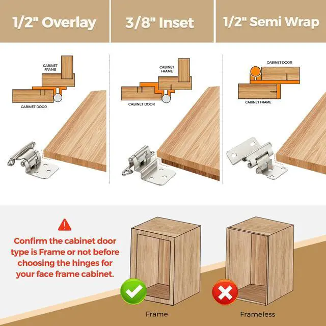 Alt view image 5 of 7 - 30 Pack 15 Pair Brushed Nickel Cabinet Hinges, 1/2" Overlay Kitchen Hinges | Face Mount Hinge Design, Self Closing Action, Door Bumper Included, Kitchen Cabinet Doors and Hardware Restyle, Home Use