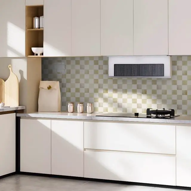 Alt view image 2 of 7 - Grid Peel and Stick Backsplash, 10-Pack, 12 x 12 in, Beige and White | Enhanced Thickness, Strong Adhesion, Moisture Resistant, Long-Lasting, Minimalist Look, DIY Friendly, for Kitchen Countertops