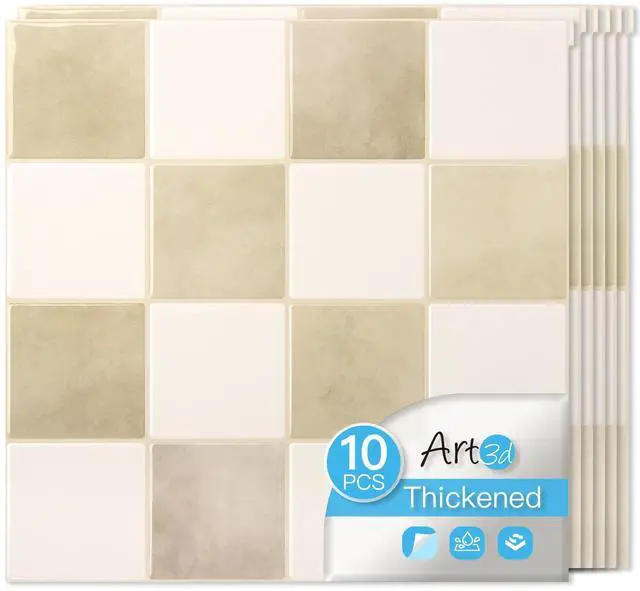 Main image of Grid Peel and Stick Backsplash, 10-Pack, 12 x 12 in, Beige and White | Enhanced Thickness, Strong Adhesion, Moisture Resistant, Long-Lasting, Minimalist Look, DIY Friendly, for Kitchen Countertops