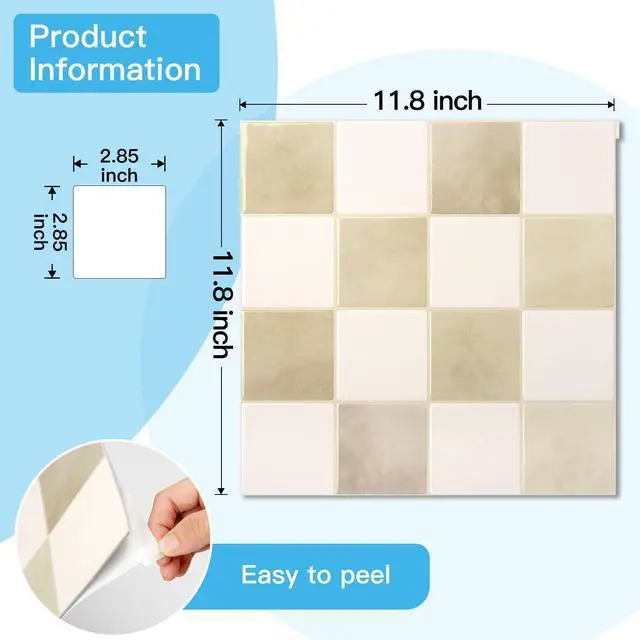 Alt view image 7 of 7 - Grid Peel and Stick Backsplash, 10-Pack, 12 x 12 in, Beige and White | Enhanced Thickness, Strong Adhesion, Moisture Resistant, Long-Lasting, Minimalist Look, DIY Friendly, for Kitchen Countertops