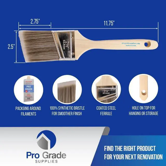 Alt view image 2 of 7 - Paint Brushes, 2.5 Inch Angle Paint Brush, Walls & Trim, 12 Pack | Sash, cut-in & detail work | Furniture, cabinets & doors | Interior & exterior | Latex, oil & stain | Medium stiff bristles