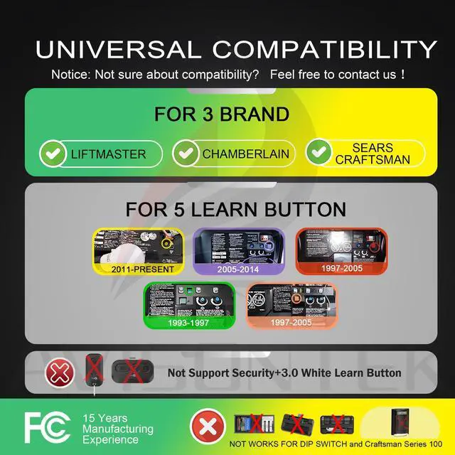 Alt view image 2 of 7 - 2-Pack 950ESTD Universal Chamberlain Garage Door Opener Remote | FCC Certified Compatible with 953ESTD 953EV 953EVC 953EV-P2 G953EV-P2 956EV 950CD 953CD 950CB 953CB