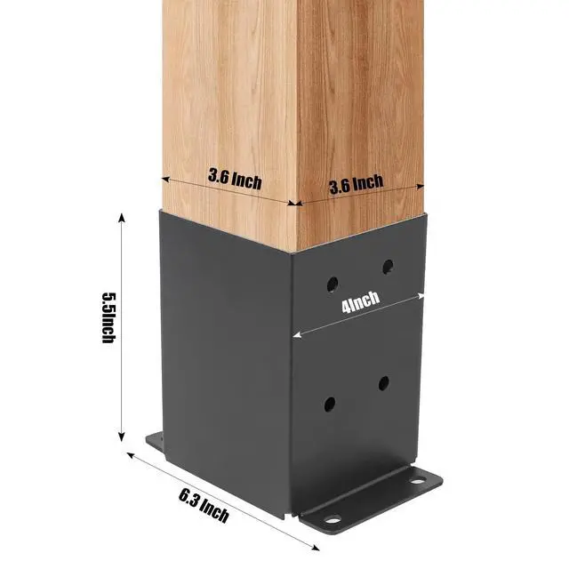 Alt view image 2 of 6 - 4 Pcs 4"× 4" Post Base (Inner Size 3.6"x3.6") Post Brackets | Heavy Duty 13-GA Thick Steel Post Anchor Outdoor for Support Deck Base Plate|Pergola Brackets|Fence|Mailbox Mount